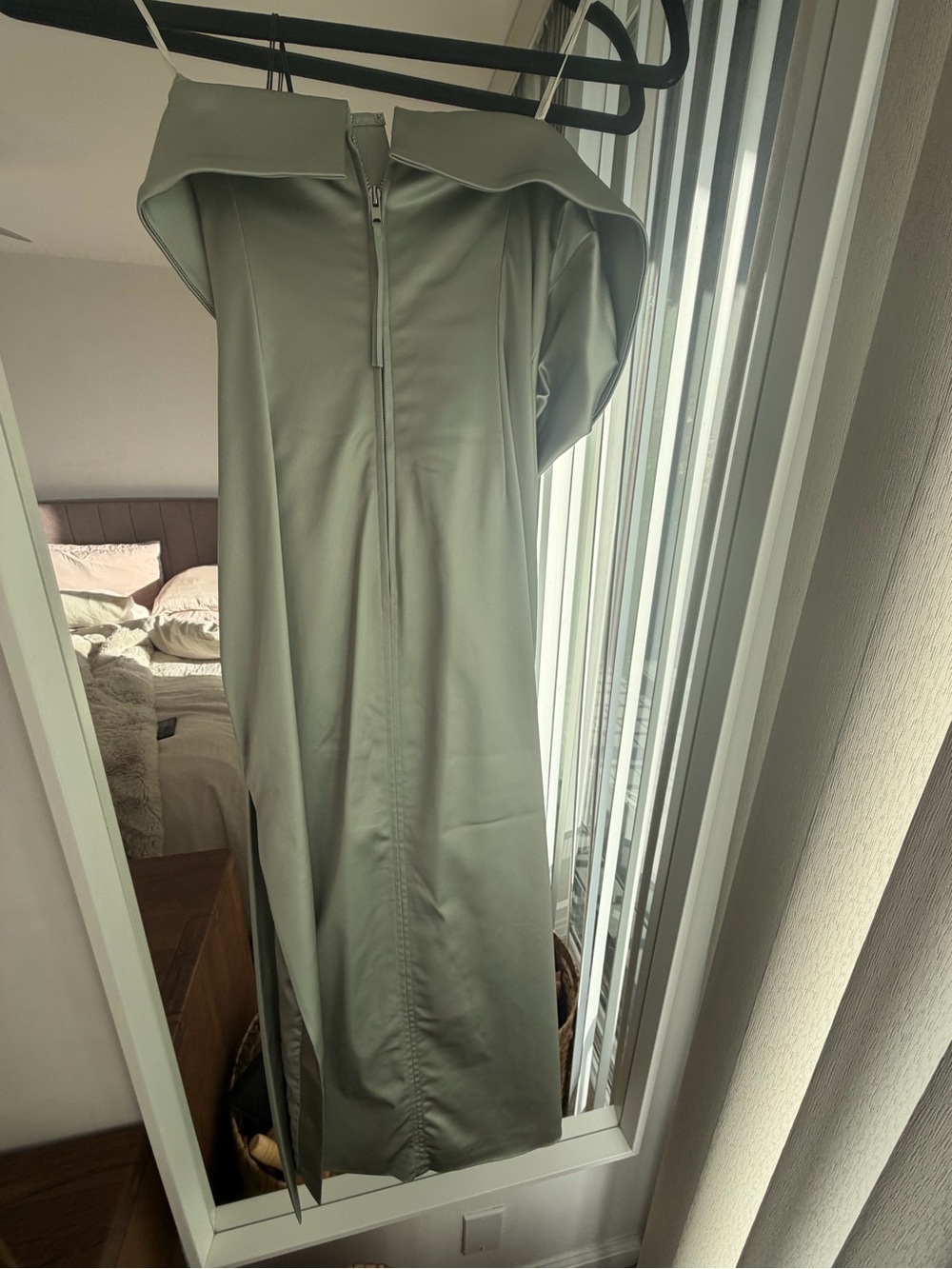 Aritzia Strapless Satin Dress in Silver Sage - Picture 4 of 4